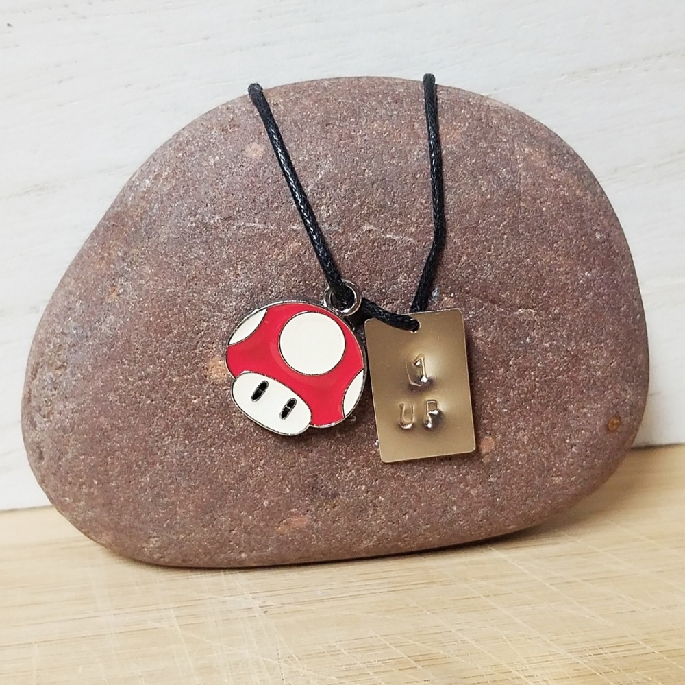 Super Mario Bros Toadstool charm 1Up Necklace